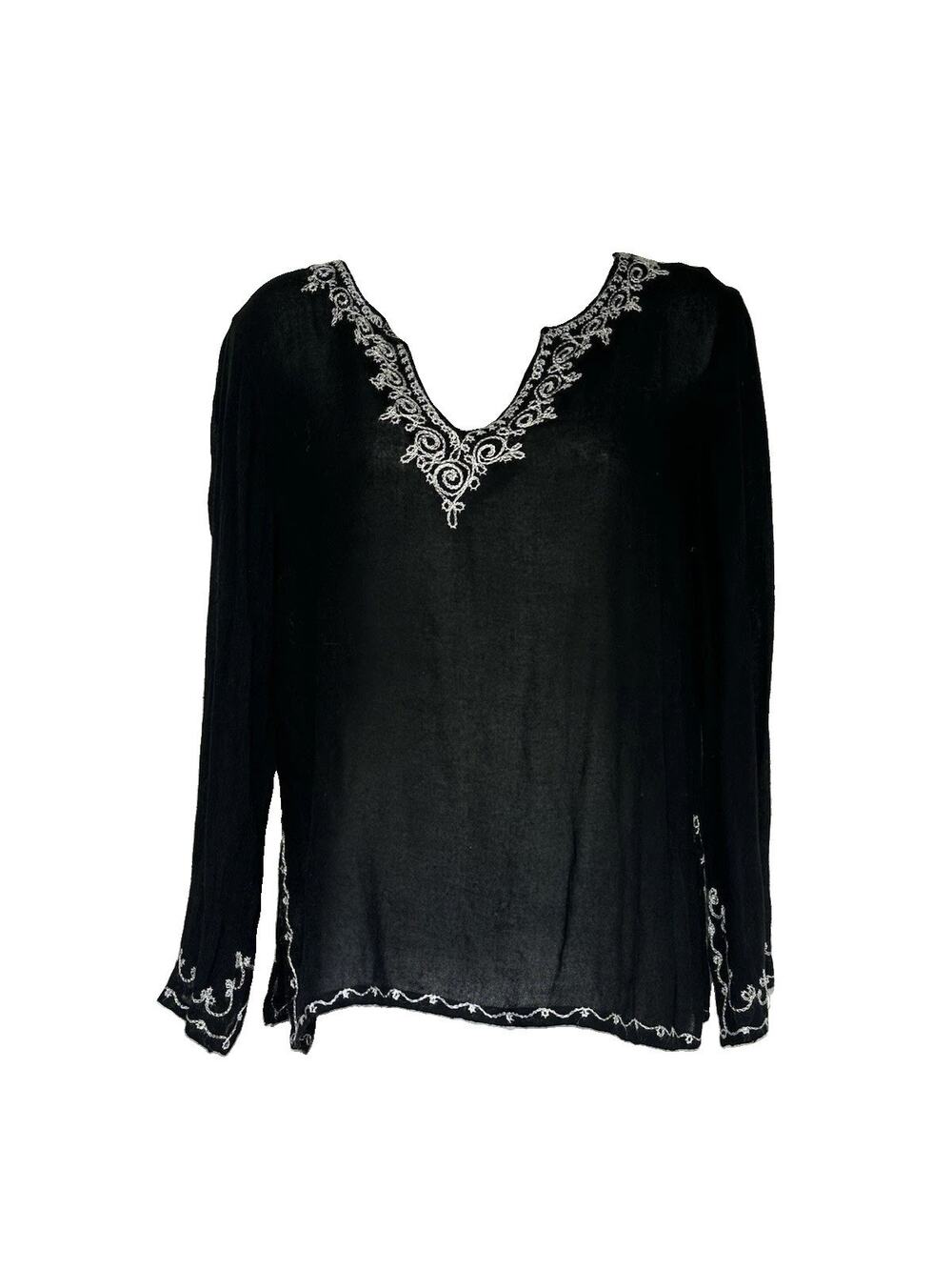 Calypso Christiane Celle Women’s Size 0 Vanessa Black Cotton Embroidered Blouse